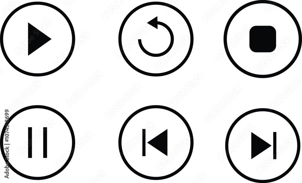 Media player icons. Player button icon. Vector play, rewind, pause, stop buttons. Audio wave icon. collection of multimedia symbols, media player buttons. play pause resume fast forward Media player icons. Player button icon. Vector play, rewind, pause, stop buttons. Audio wave icon. collection of multimedia symbols, media player buttons. play pause resume fast forward