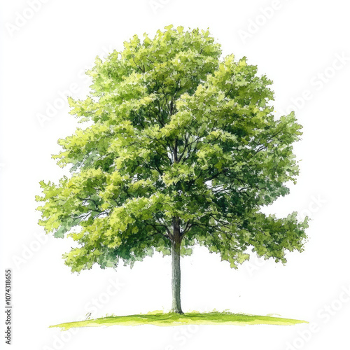 Watercolor Lovely Green Linden Tree Illustration