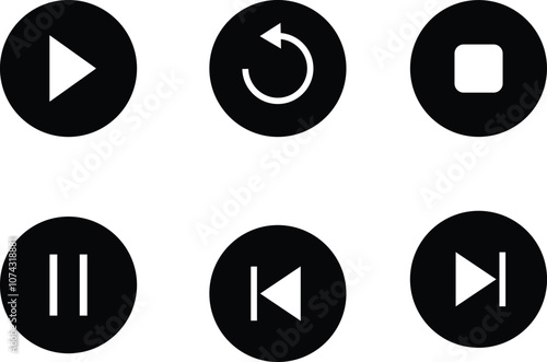 Media player icons. Player button icon. Vector play, rewind, pause, stop buttons. Audio wave icon. collection of multimedia symbols, media player buttons. play pause resume fast forward