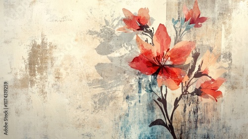 Watercolor floral illustration with a vintage grunge background