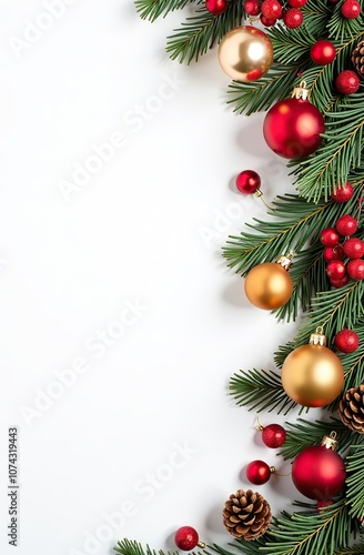 set of Christmas icons pine cones, and festive decorations on a white background 