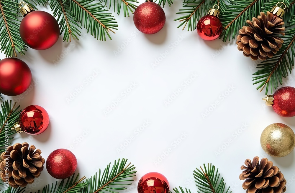 set of Christmas icons pine cones, and festive decorations on a white background set of Christmas icons pine cones, and festive decorations on a white background