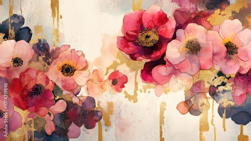 Watercolor and gold floral backdrop