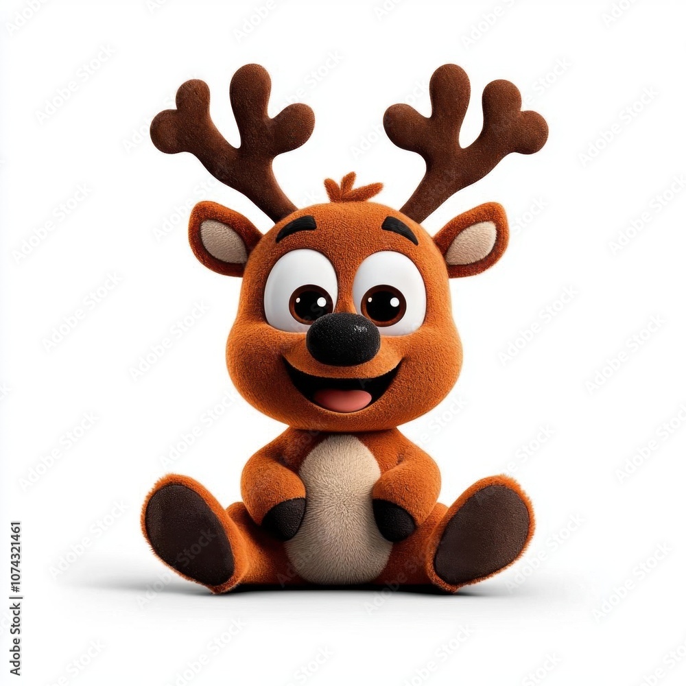 Obraz premium A photostock of a brown reindeer with antlers, isolated on white background, High Quality