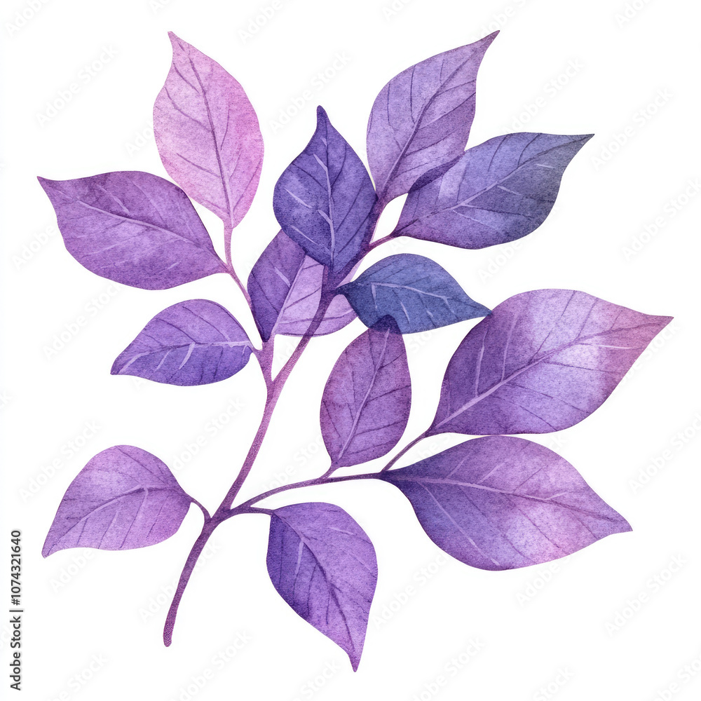 Obraz premium Watercolor Lovely Purple Lilac Leaves Children's Illustration