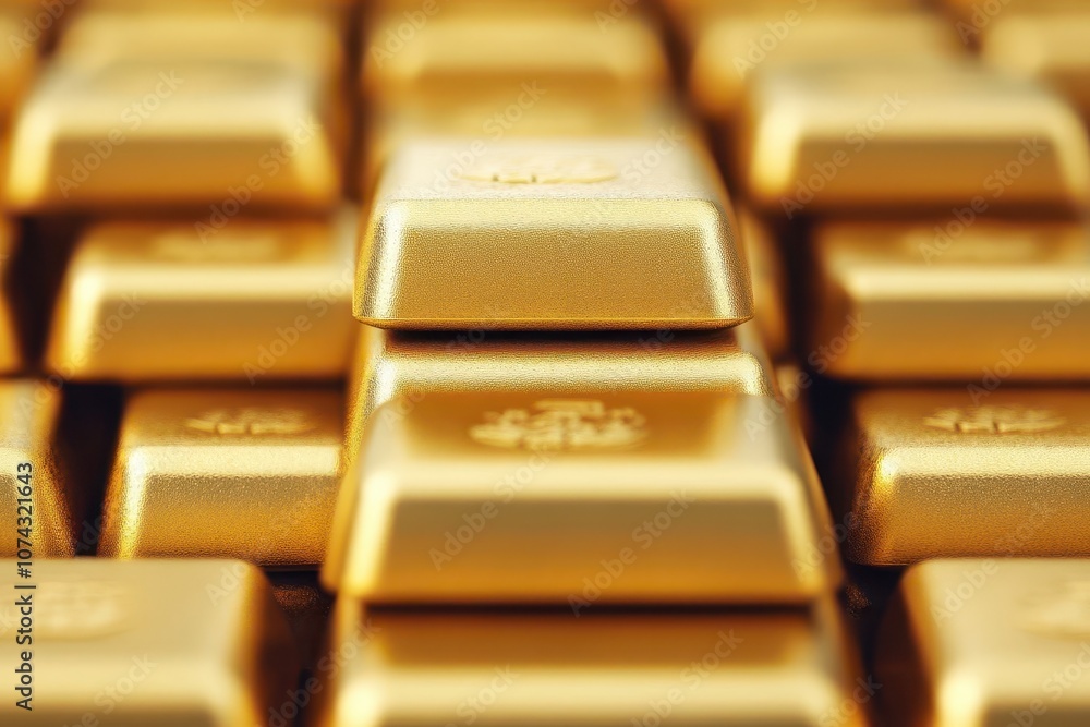 A close-up image of gleaming gold bars stacked together, showcasing their polished surfaces and distinct engravings. A close-up image of gleaming gold bars stacked together, showcasing their polished surfaces and distinct engravings.