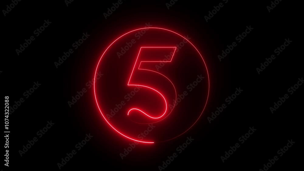 A circle with a red neon icon on a black background and the text 5 in the middle of it. A circle with a red neon icon on a black background and the text 5 in the middle of it.
