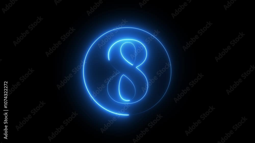 Animated neon number eight round circle icon glowing neon red color animation black background Animated neon number eight round circle icon glowing neon red color animation black background