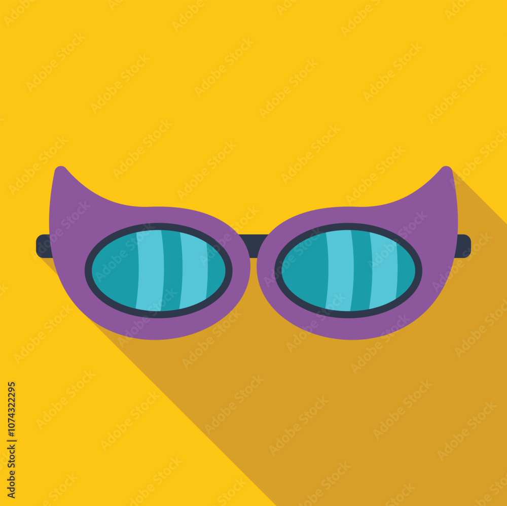 Purple carnival mask glasses with turquoise lenses are displayed on a yellow background, adding a playful touch to the scene Purple carnival mask glasses with turquoise lenses are displayed on a yellow background, adding a playful touch to the scene