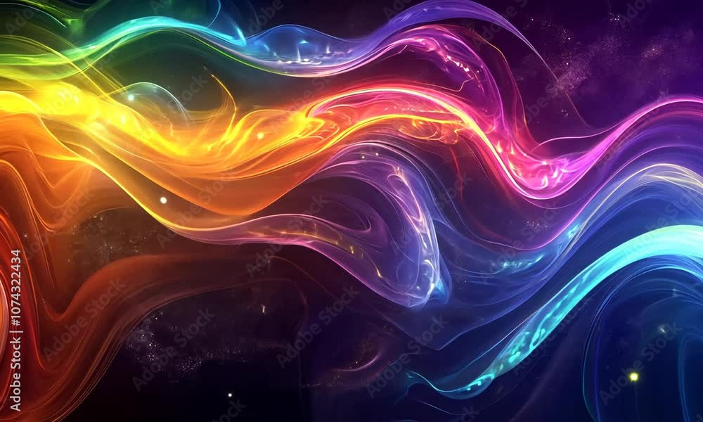 A vibrant abstract design featuring colorful waves and cosmic elements. A vibrant abstract design featuring colorful waves and cosmic elements.