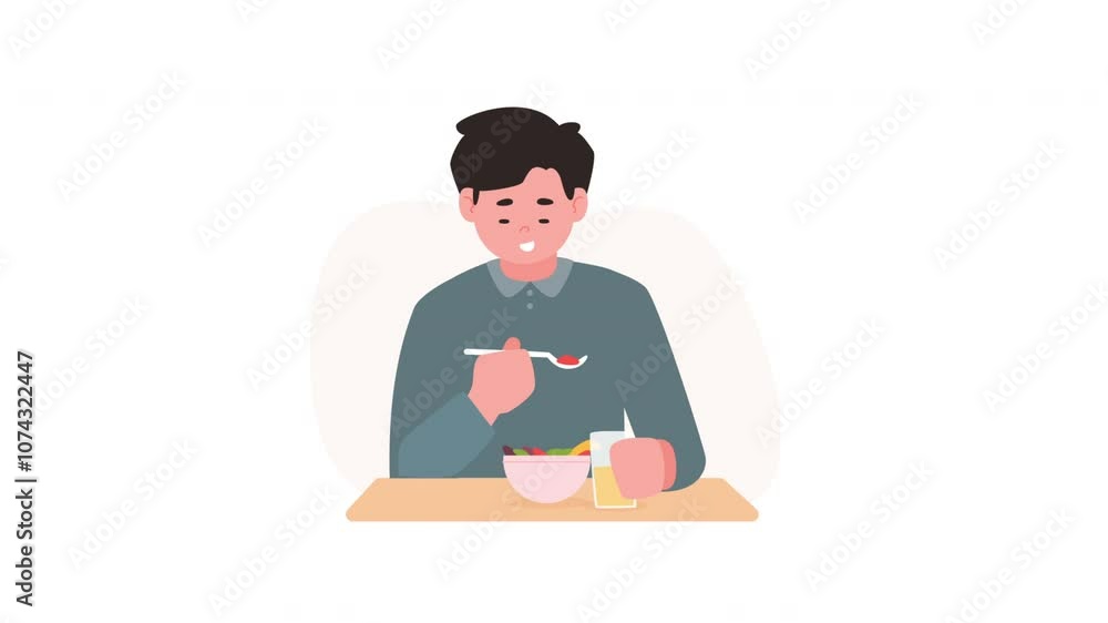 Flat Illustration Man Eating Salad Animation Flat Illustration Man Eating Salad Animation