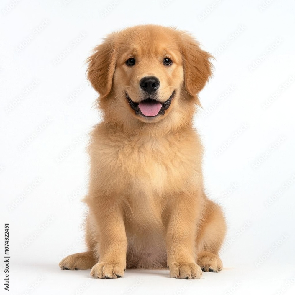 A photostock of a fluffy golden retriever puppy, isolated on white background, High Quality A photostock of a fluffy golden retriever puppy, isolated on white background, High Quality