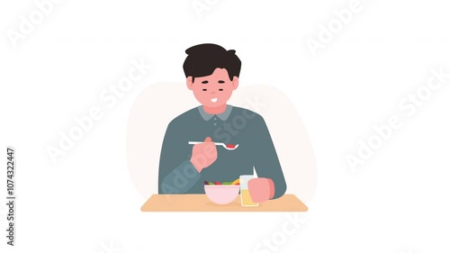 Flat Illustration Man Eating Salad Animation