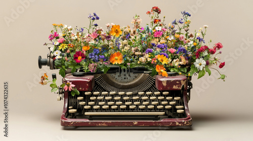 vintage flowers typewriter