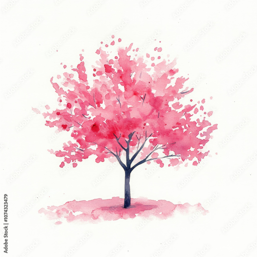 Fototapeta premium Watercolor Delightful Pink Cherry Blossom Illustration