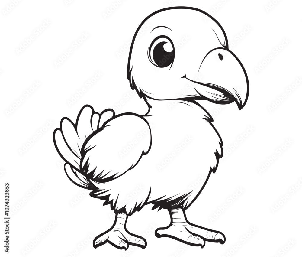 Hand drawn vector illustration of a bird, Cute baby cartoon bird icon Hand drawn vector illustration of a bird, Cute baby cartoon bird icon
