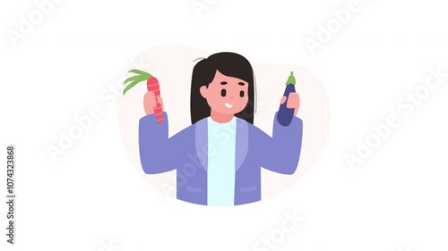 Flat Illustration Woman Choosing Carrot or Eggplant Animation