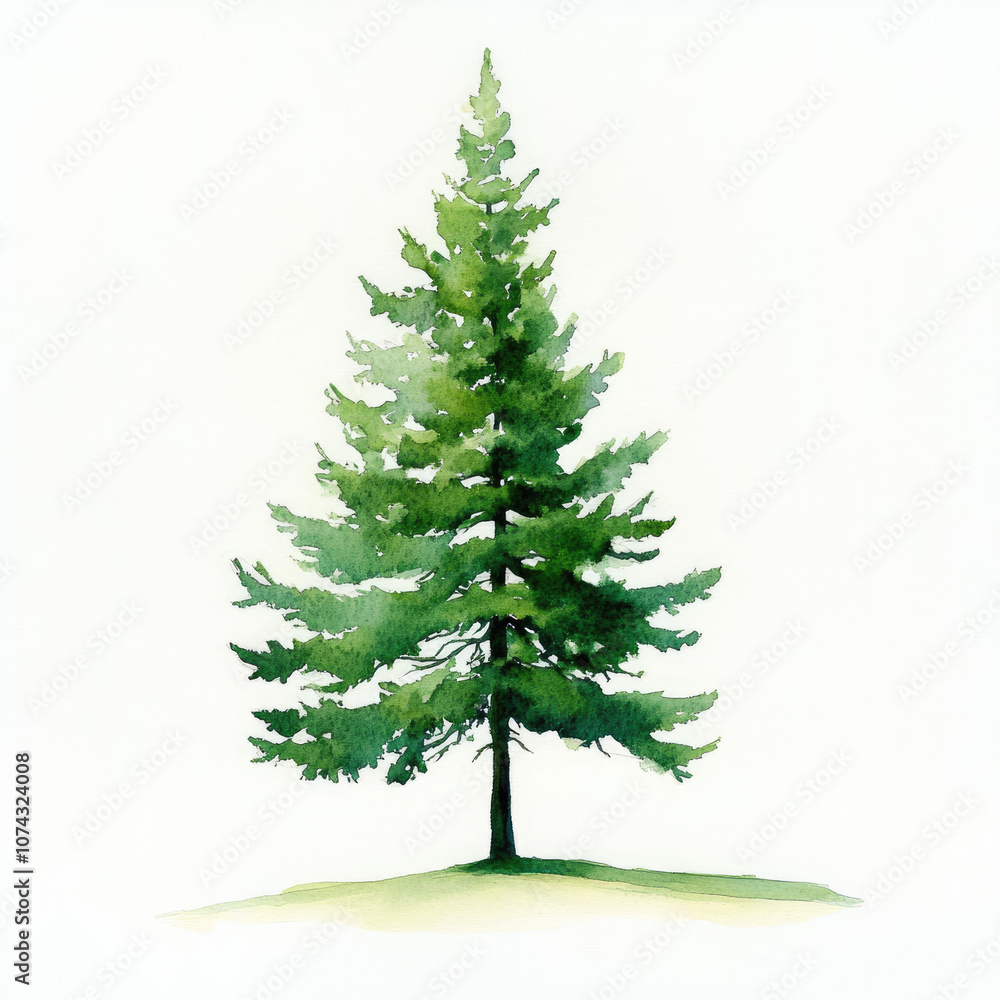 Fototapeta premium Watercolor Vibrant Green Fir Tree Illustration