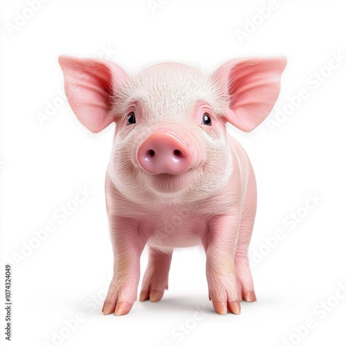 A photostock of a pink piglet, isolated on white background, High Quality