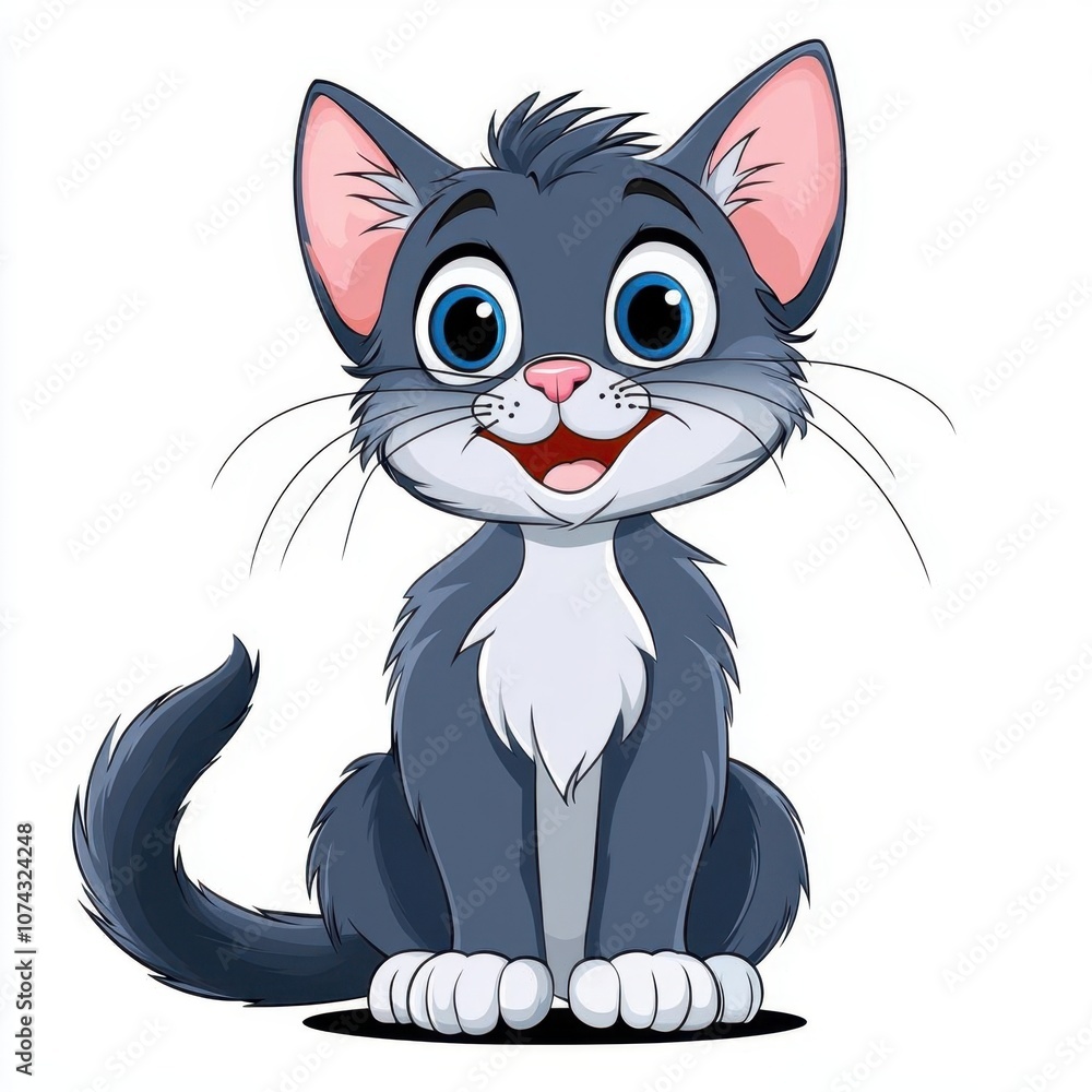 A photostock of a purple cartoon cat, isolated on white background, High Quality A photostock of a purple cartoon cat, isolated on white background, High Quality