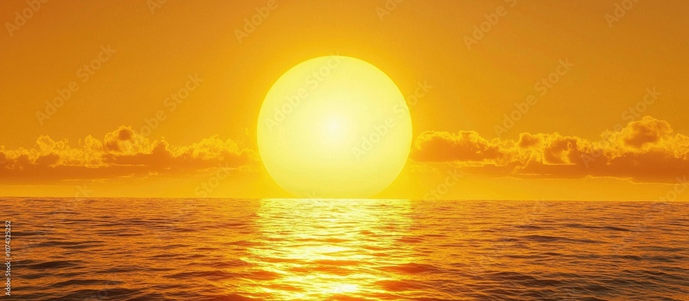 Bright Sunrise With Large Yellow Sun Under The Sea Surface Bright Sunrise With Large Yellow Sun Under The Sea Surface