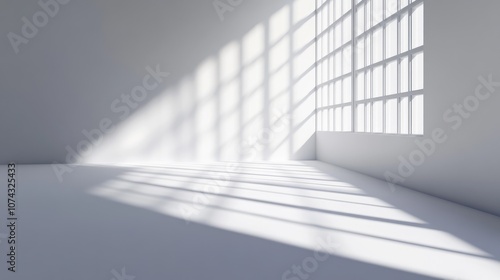 3D rendering of a shadow created by a window on a white wall and floor surface