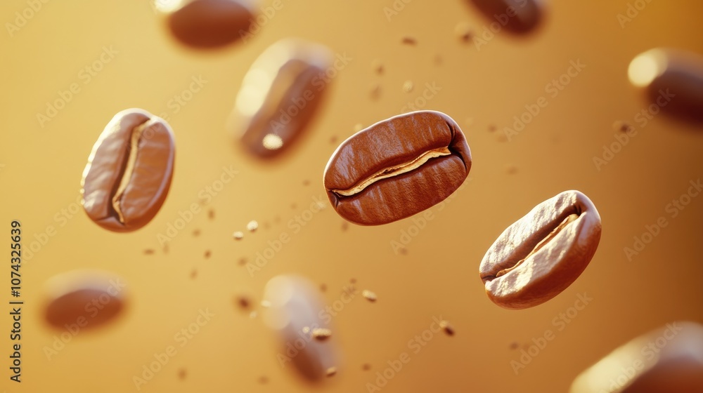 Revitalizing morning inspiration with floating coffee beans against a warm backdrop perfect for kickstarting the day Revitalizing morning inspiration with floating coffee beans against a warm backdrop perfect for kickstarting the day