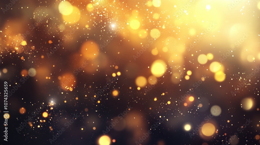 Fototapeta premium Shimmering blurred background with sparkling gold particles and reflections