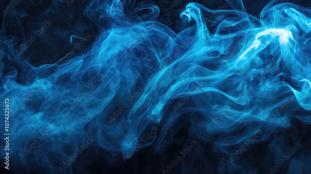 Fototapeta premium Swirling Ethereal Blue Smoke Against a Dark Background Creating an Abstract Misty Vapor Effect