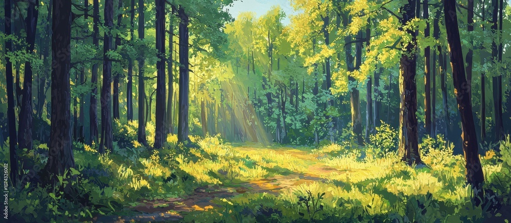 Obraz premium Summer Forest Landscape On A Sunny Day