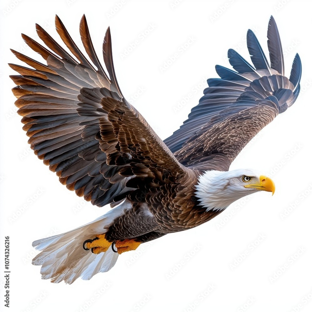 Obraz premium A photostock of an American bald eagle, isolated on white background, High Quality