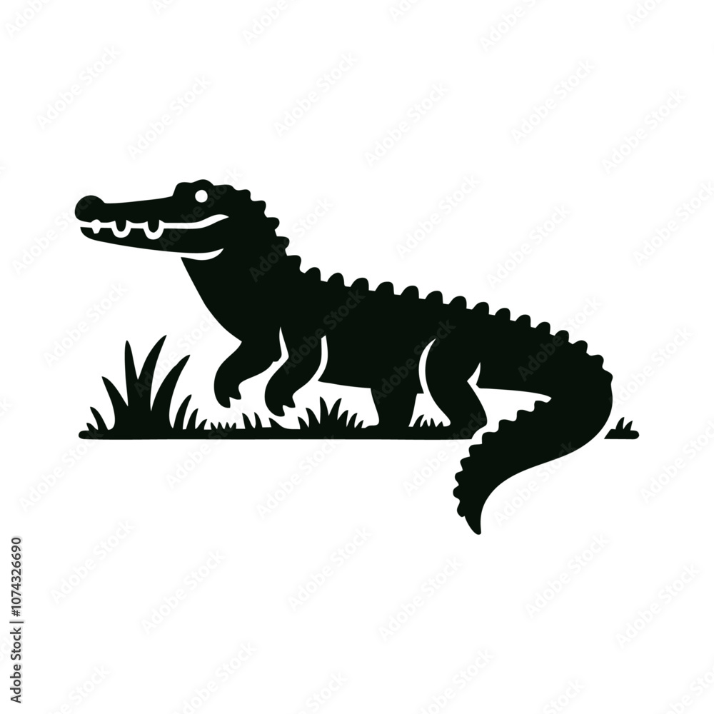 Fototapeta premium crocodile alligator icon silhouette black white