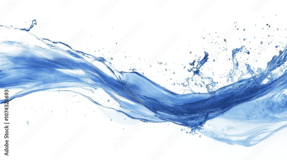 Abstract blue water flowing and splashing on a clean white background Suitable for banner or wallpaper use Abstract blue water flowing and splashing on a clean white background Suitable for banner or wallpaper use