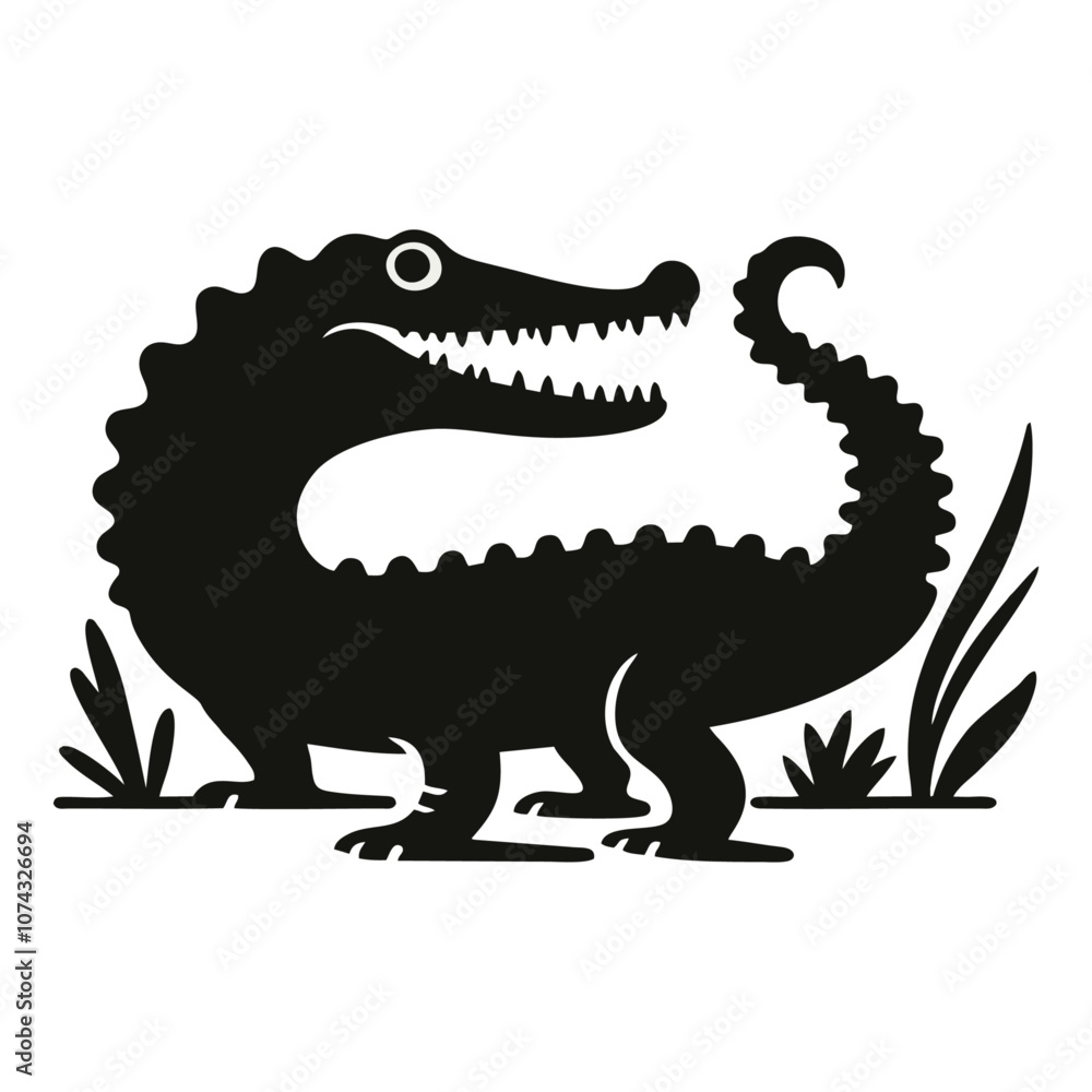 Fototapeta premium crocodile alligator icon silhouette black white
