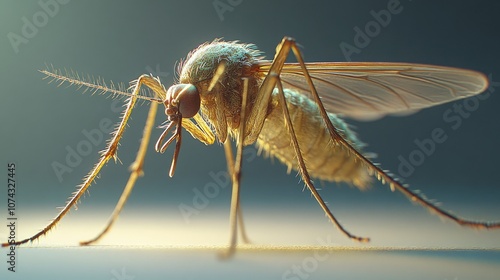 Mosquito standing on surface with dark background photo