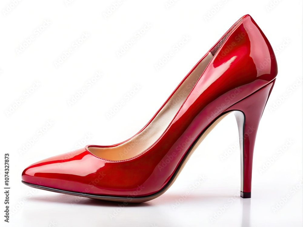 Glossy Red High Heel Shoe Isolated on White Background for Fashion and Product Photography Glossy Red High Heel Shoe Isolated on White Background for Fashion and Product Photography