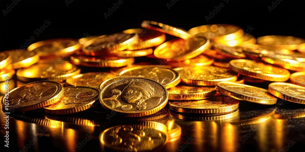 Gold Coins Rotating in Low Light with Dramatic Shadows for Stock Photography Gold Coins Rotating in Low Light with Dramatic Shadows for Stock Photography