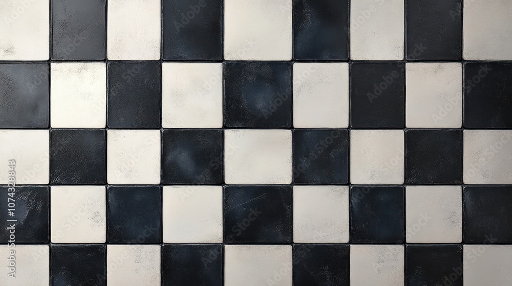Fototapeta premium Black and white background with checkerboard pattern, creating a bold, geometric look