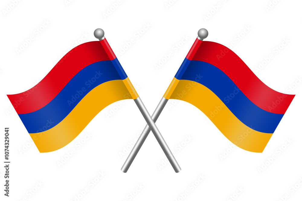Armenian Flag Waving on Flagpole – Simple 3D Design with Crossed Position for Logo, Event, and Template Use, Editable and Scalable EPS, Isolated on White Background Armenian Flag Waving on Flagpole – Simple 3D Design with Crossed Position for Logo, Event, and Template Use, Editable and Scalable EPS, Isolated on White Background