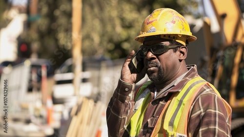 Hardworking Construction Worker on the Phone: Balancing Duty and Communication