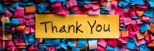 A 'Thank You' note prominently displayed on a colorful sticky notes background, conveying appreciation and gratitude.