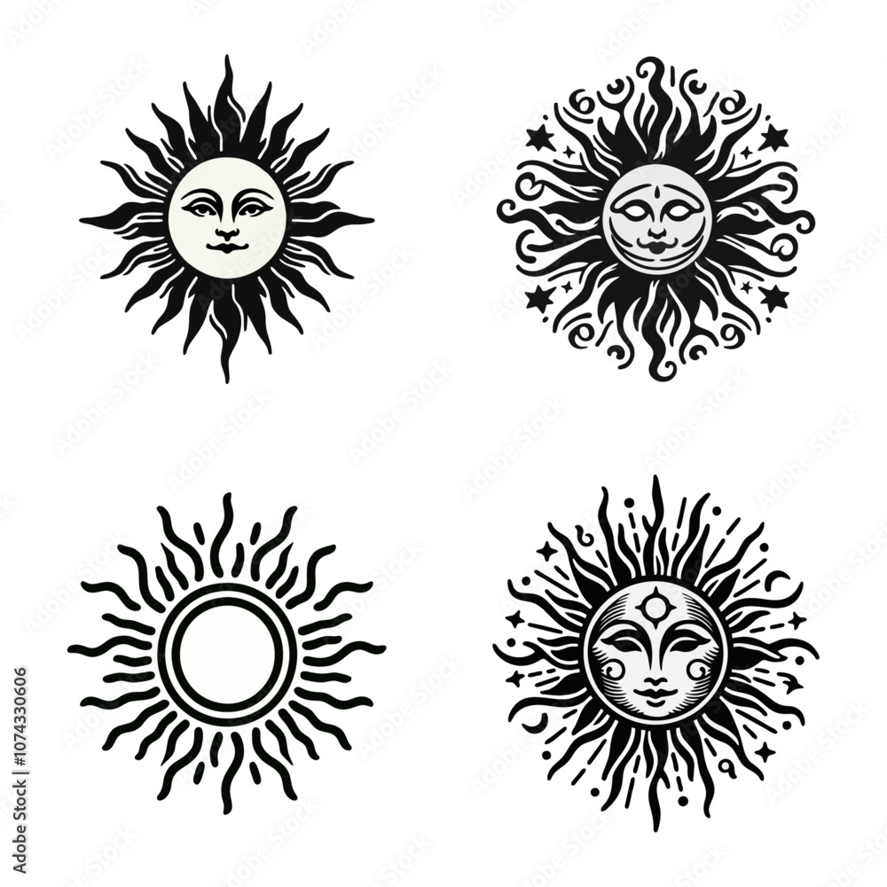 Fototapeta premium old sun icon silhouette black white