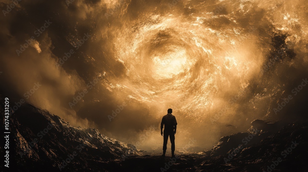 A Lone Figure Contemplates the Cosmic Vortex A Lone Figure Contemplates the Cosmic Vortex