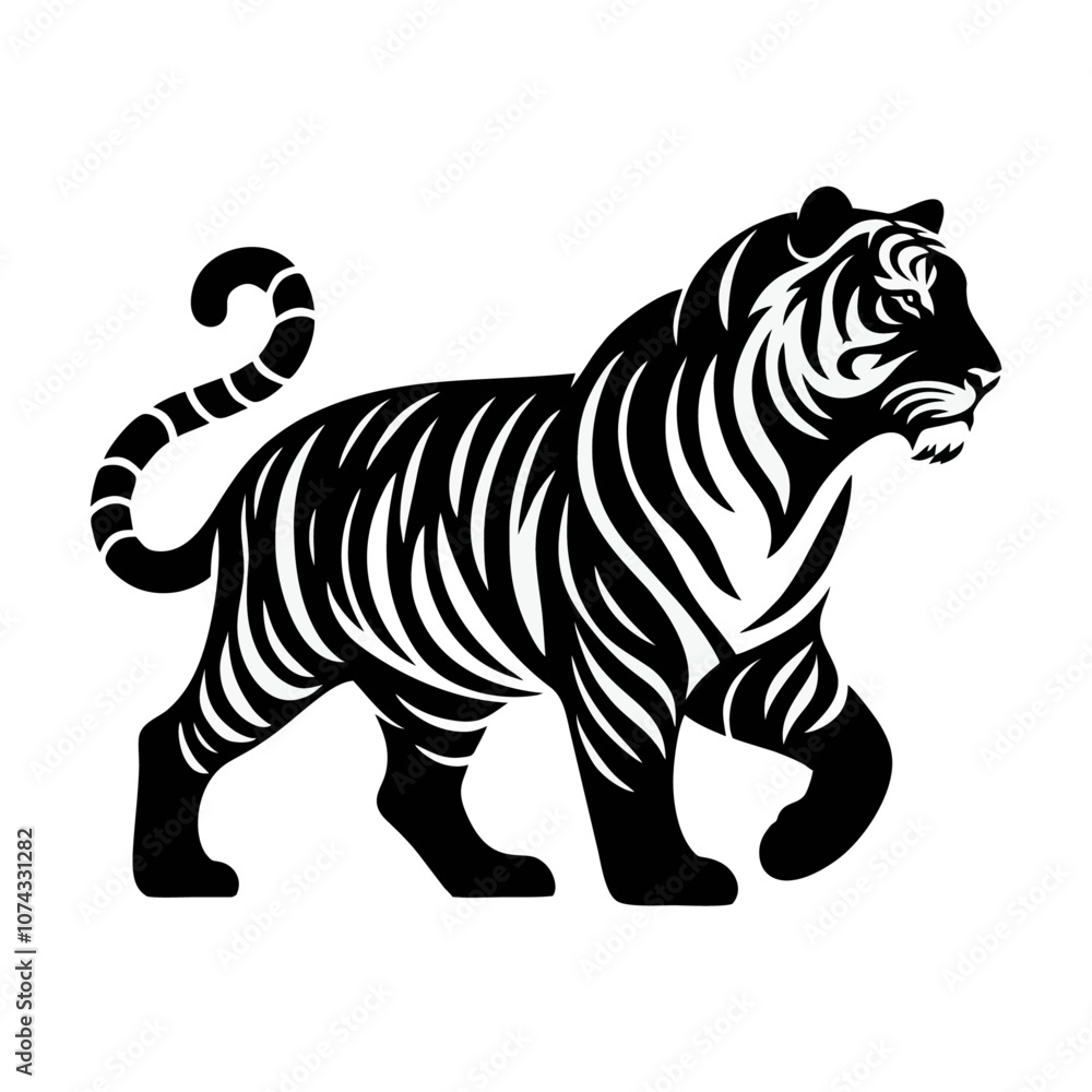 Naklejka premium tiger icon silhouette black white