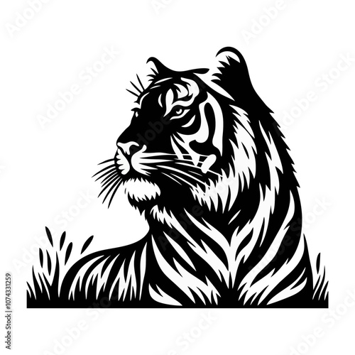 tiger icon silhouette black white