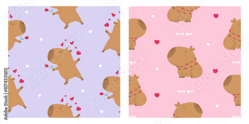 Seamless pattern with lovely capybara