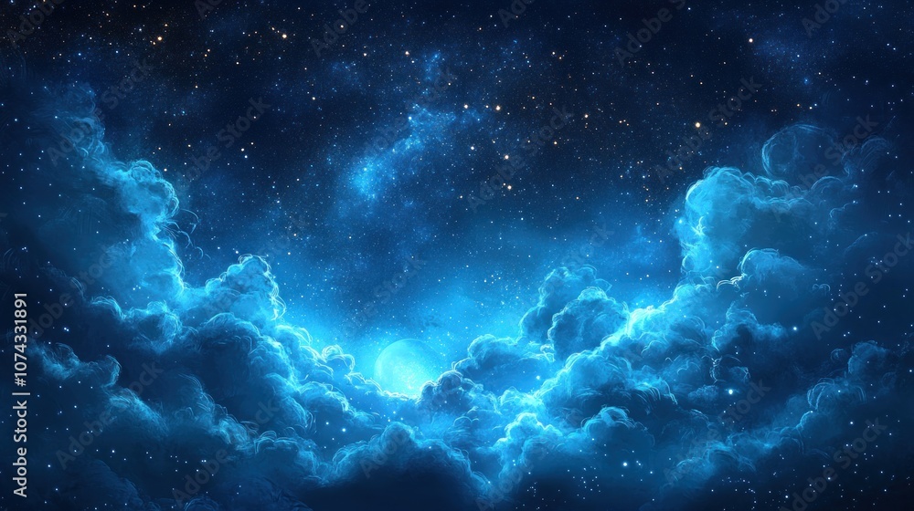 Hand-drawn background with sketchy clouds and stars on a midnight blue background, creating a dreamy, storybook effect Hand-drawn background with sketchy clouds and stars on a midnight blue background, creating a dreamy, storybook effect