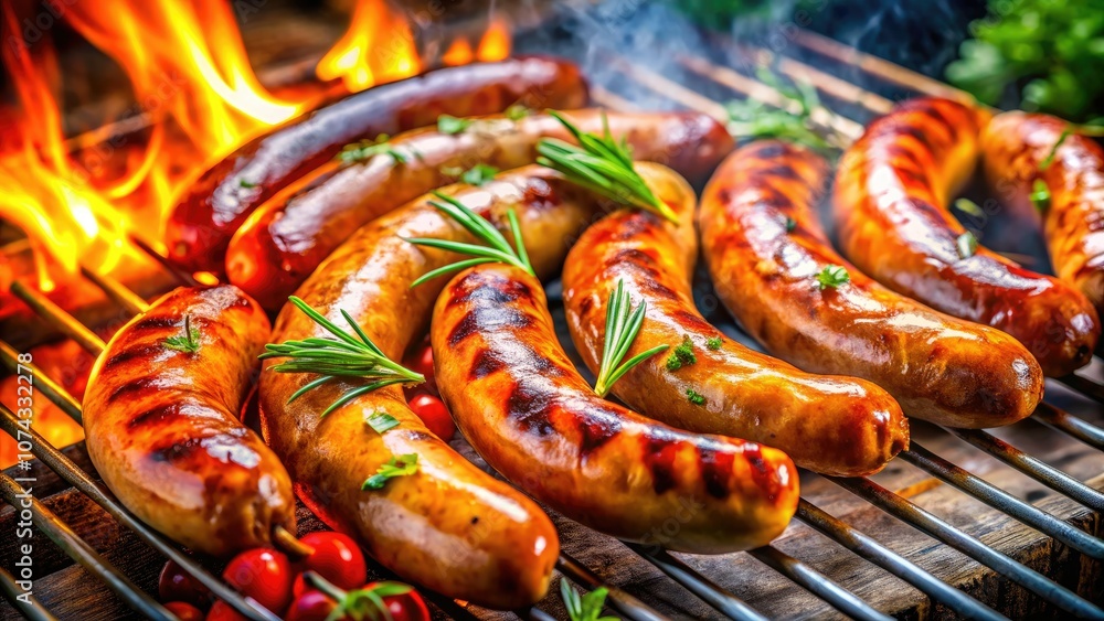Grilled sausages on the BBQ sizzle with smoke, showcasing summer outdoor cooking and backyard barbecues, where delicious food and charred flavors create culinary joy. Grilled sausages on the BBQ sizzle with smoke, showcasing summer outdoor cooking and backyard barbecues, where delicious food and charred flavors create culinary joy.