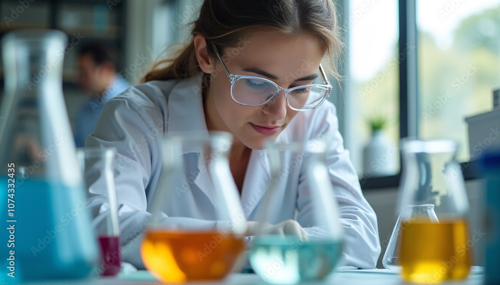 Chemist Analyzing Colorful Liquids Chemist Analyzing Colorful Liquids