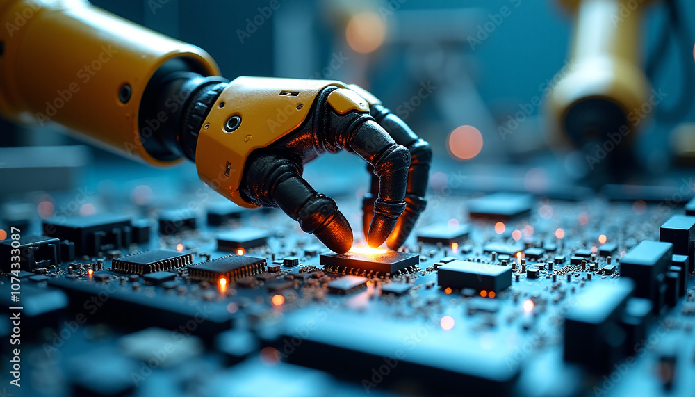 Robot Hand on Circuit Board Robot Hand on Circuit Board